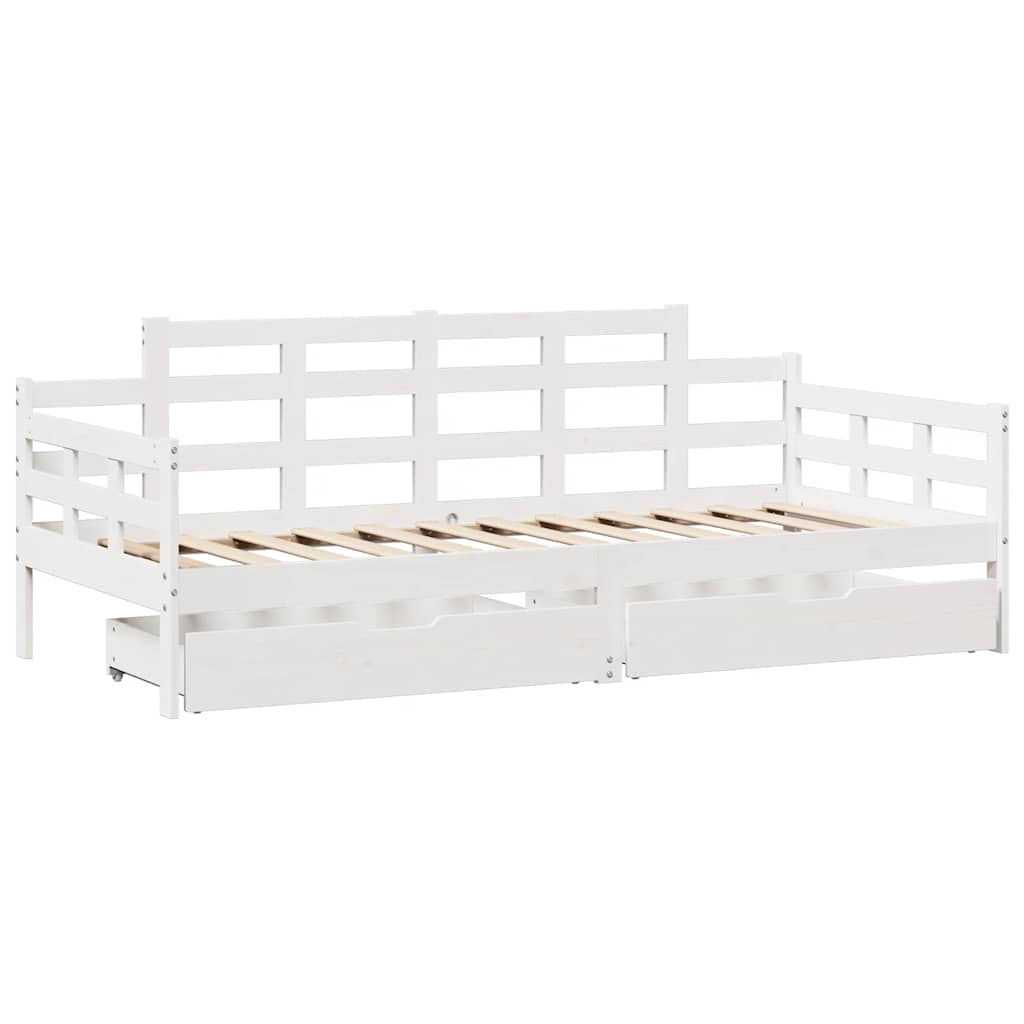 vidaXL Pat de zi cu sertare, alb, 90x190 cm, lemn masiv pin