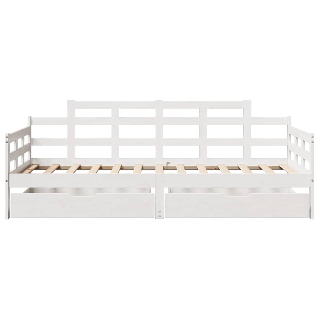vidaXL Pat de zi cu sertare, alb, 90x190 cm, lemn masiv pin