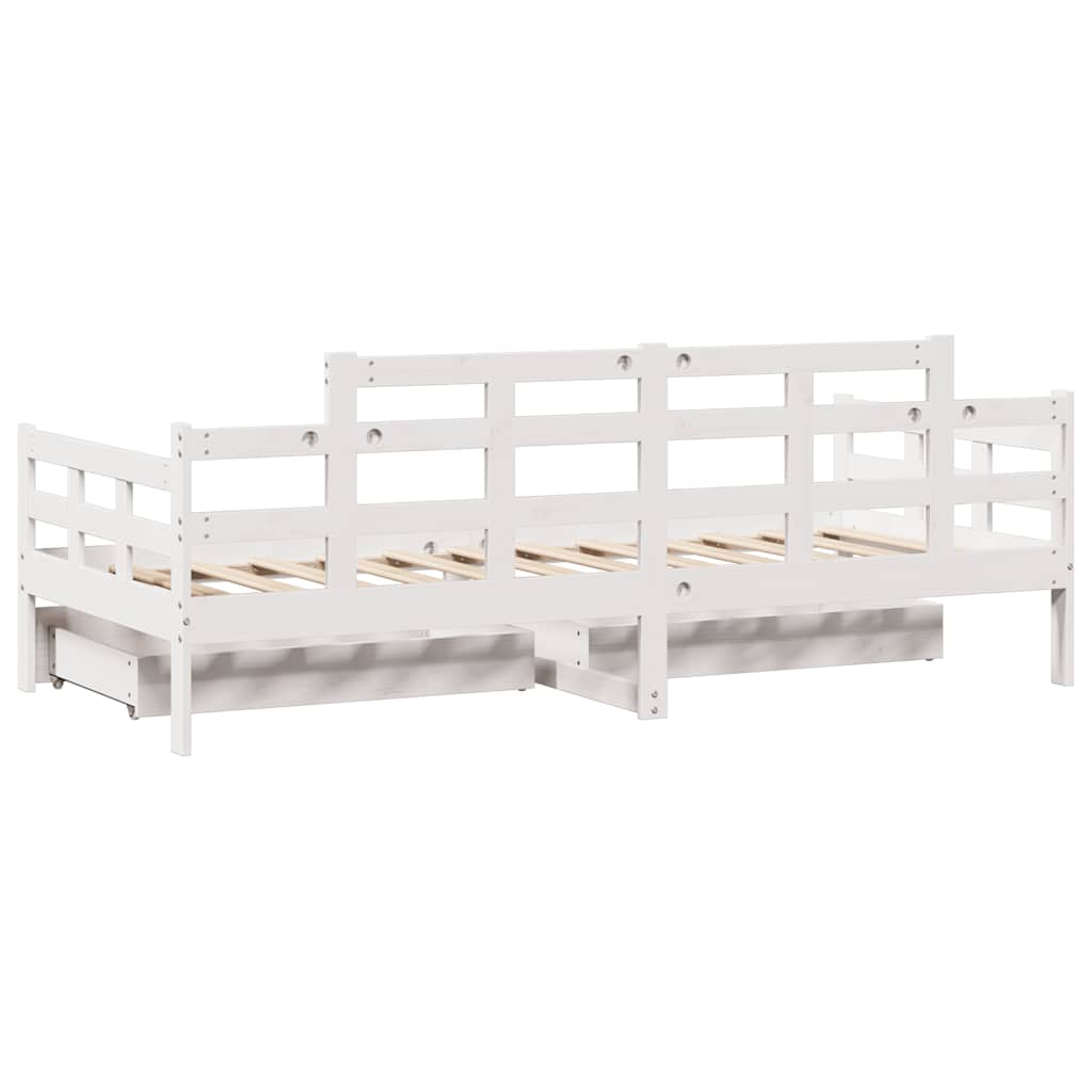 vidaXL Pat de zi cu sertare, alb, 90x190 cm, lemn masiv pin