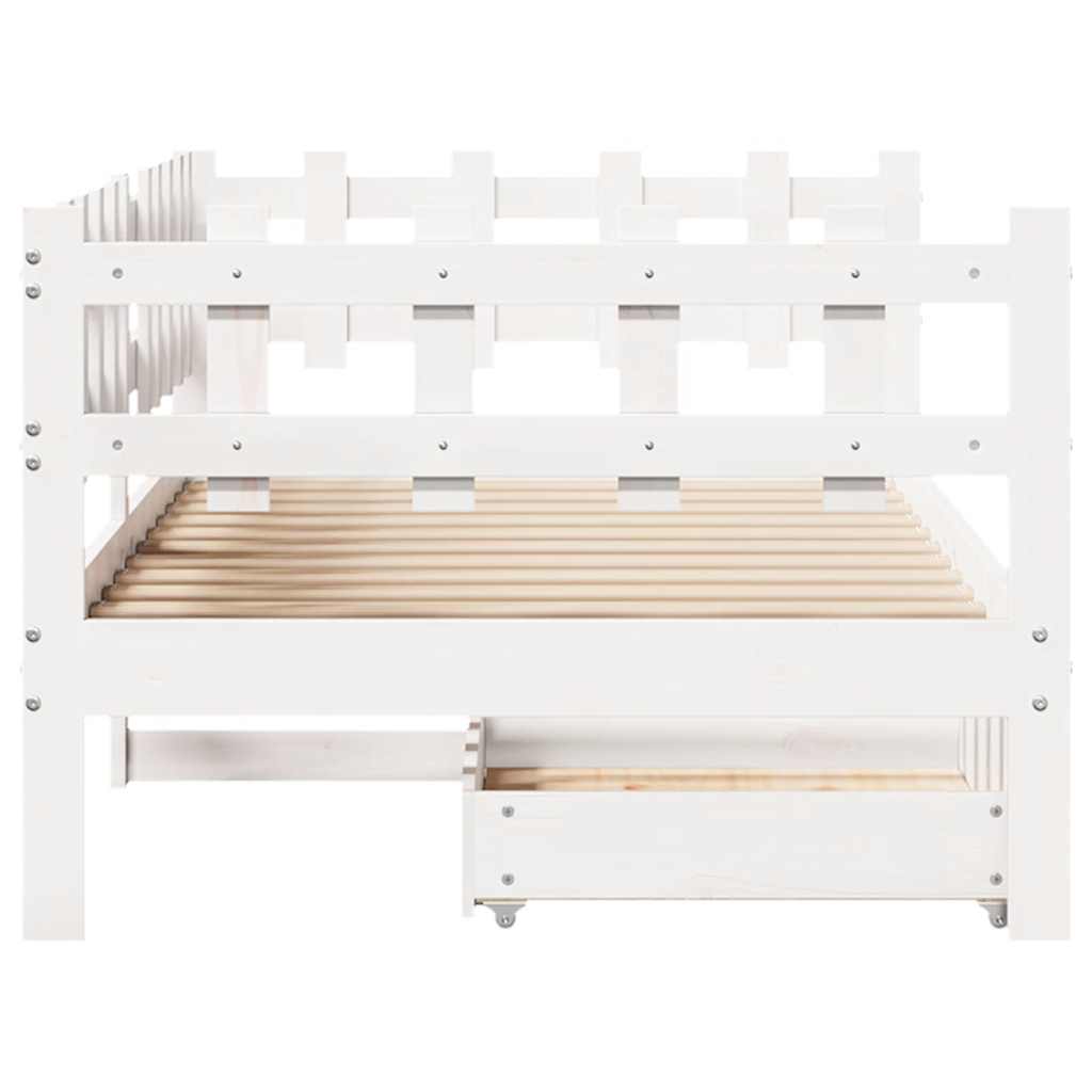 vidaXL Pat de zi cu sertare, alb, 90x190 cm, lemn masiv pin