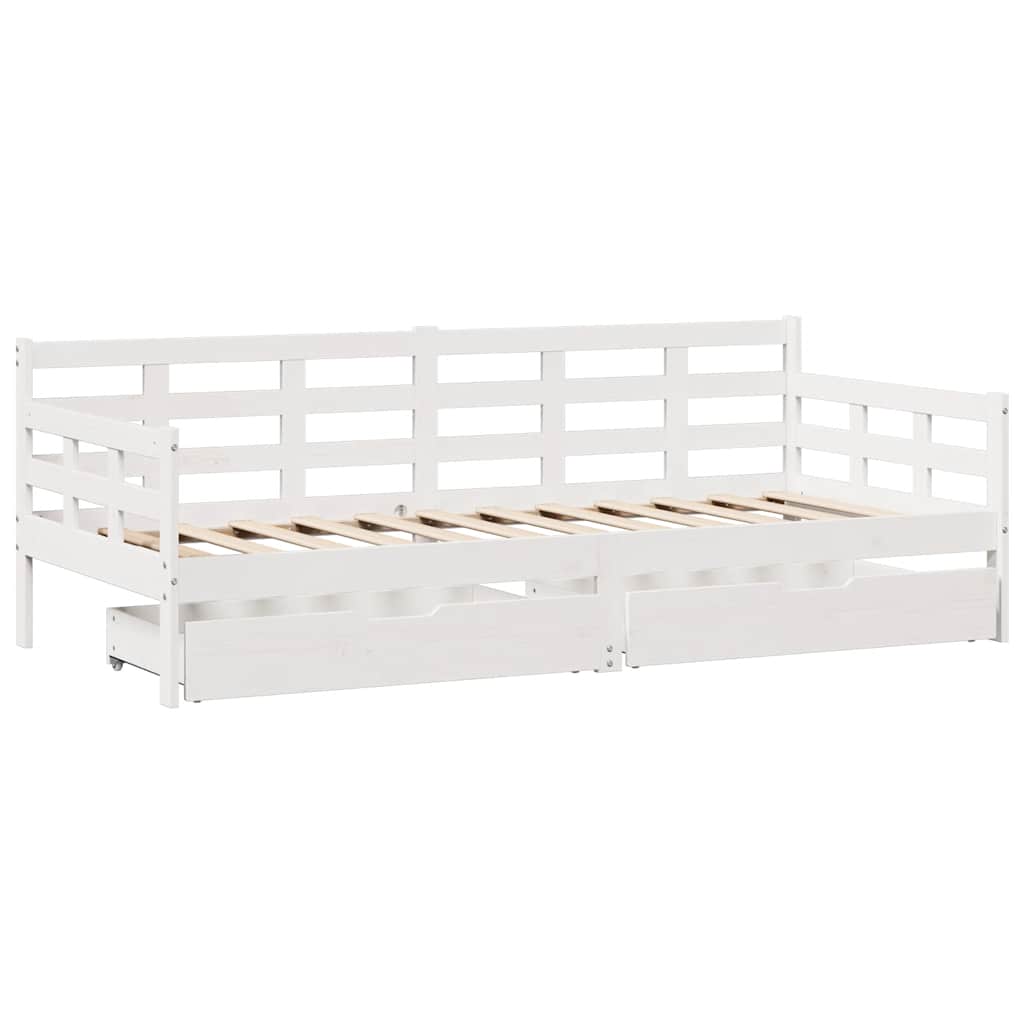vidaXL Pat de zi cu sertare, alb, 90x200 cm, lemn masiv pin