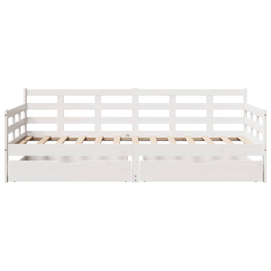 vidaXL Pat de zi cu sertare, alb, 90x200 cm, lemn masiv pin