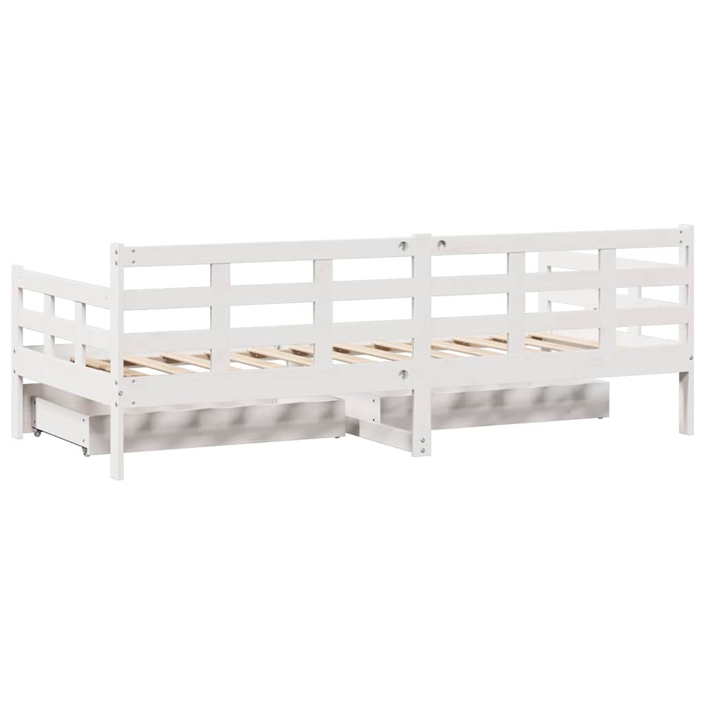 vidaXL Pat de zi cu sertare, alb, 90x200 cm, lemn masiv pin