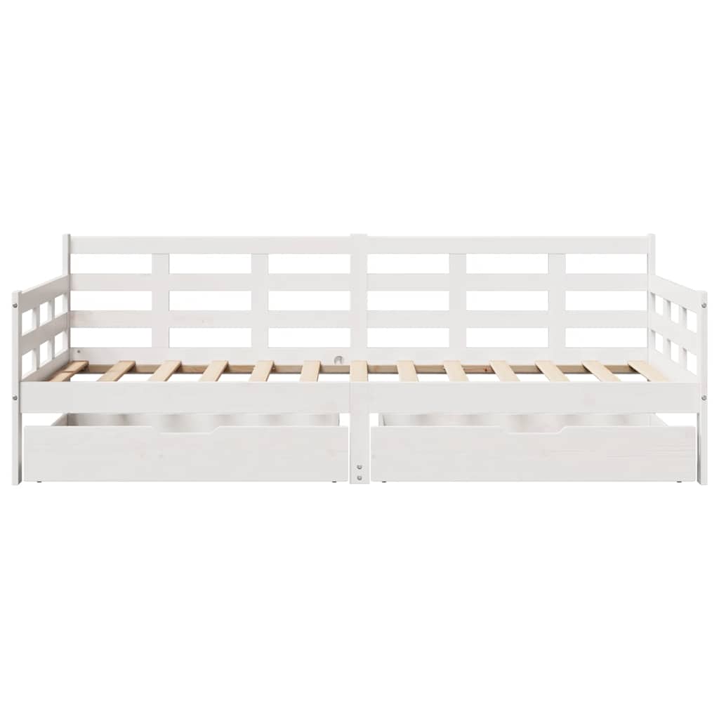 vidaXL Pat de zi cu sertare, alb, 80x200 cm, lemn masiv pin