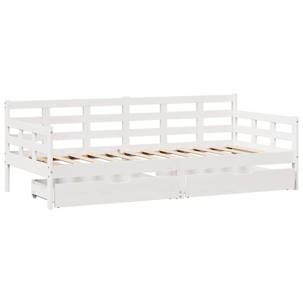 vidaXL Pat de zi cu sertare, alb, 90x190 cm, lemn masiv pin