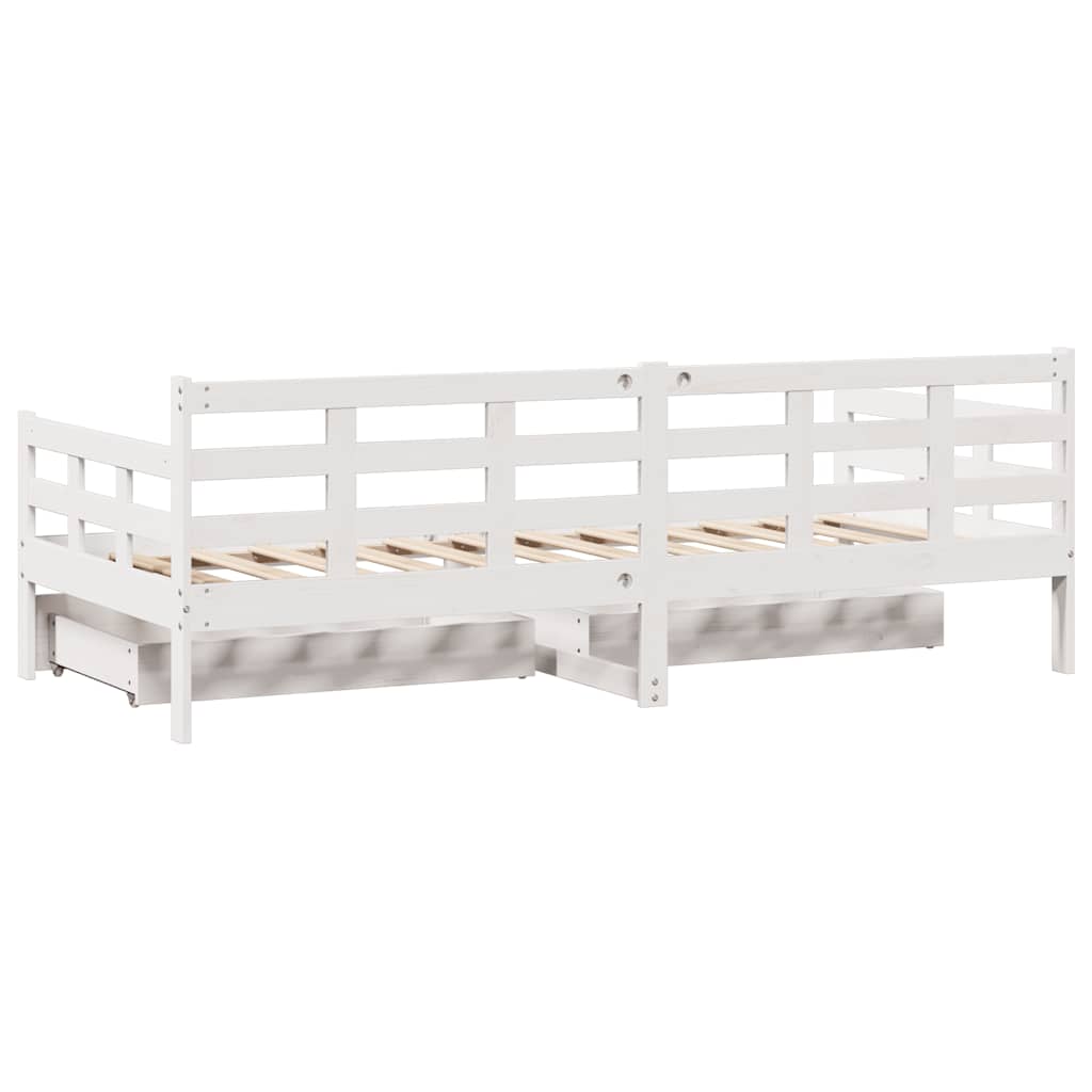 vidaXL Pat de zi cu sertare, alb, 90x190 cm, lemn masiv pin