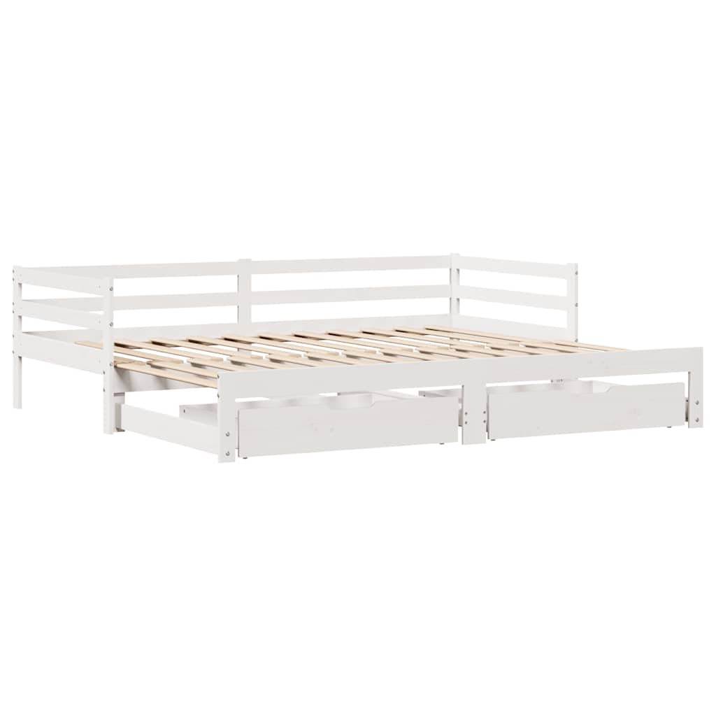 vidaXL Pat de zi cu sertare, alb, 90x200 cm, lemn masiv pin