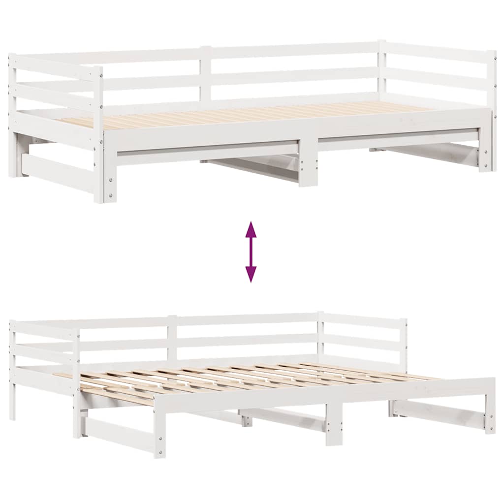 vidaXL Pat de zi cu sertare, alb, 90x200 cm, lemn masiv pin