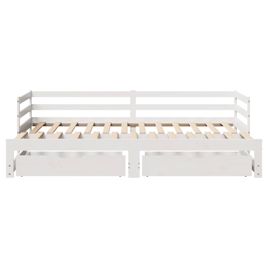 vidaXL Pat de zi cu sertare, alb, 90x200 cm, lemn masiv pin