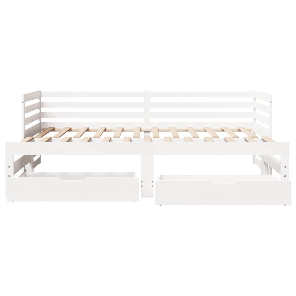 vidaXL Pat de zi cu sertare, alb, 90x200 cm, lemn masiv pin