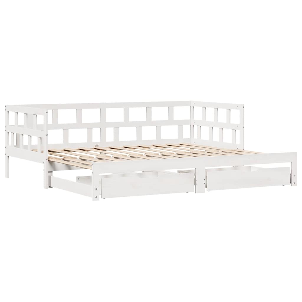 vidaXL Pat de zi cu extensie și sertare fără saltea, alb, 90x200 cm