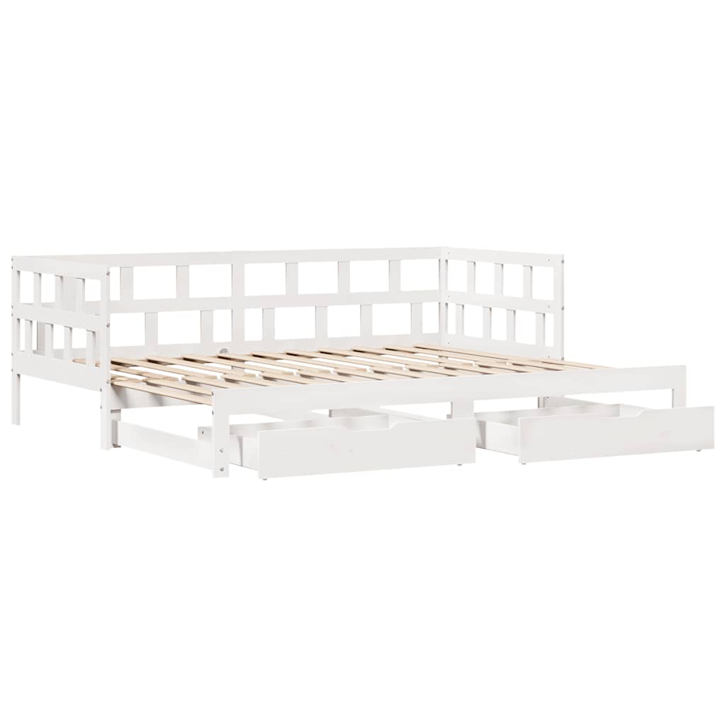 vidaXL Pat de zi cu extensie și sertare fără saltea, alb, 90x200 cm