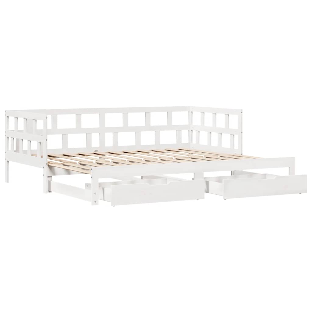 vidaXL Pat de zi cu extensie și sertare fără saltea, alb, 90x190 cm