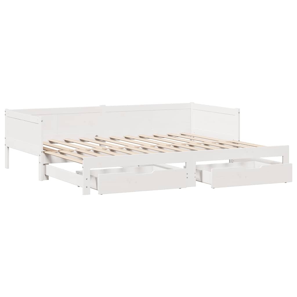 vidaXL Pat de zi cu extensie și sertare fără saltea, alb, 80x200 cm