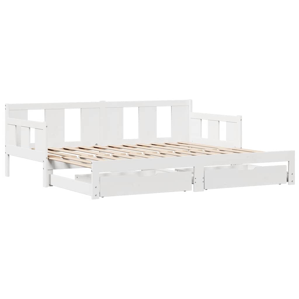 vidaXL Pat de zi cu extensie și sertare fără saltea, alb, 90x200 cm