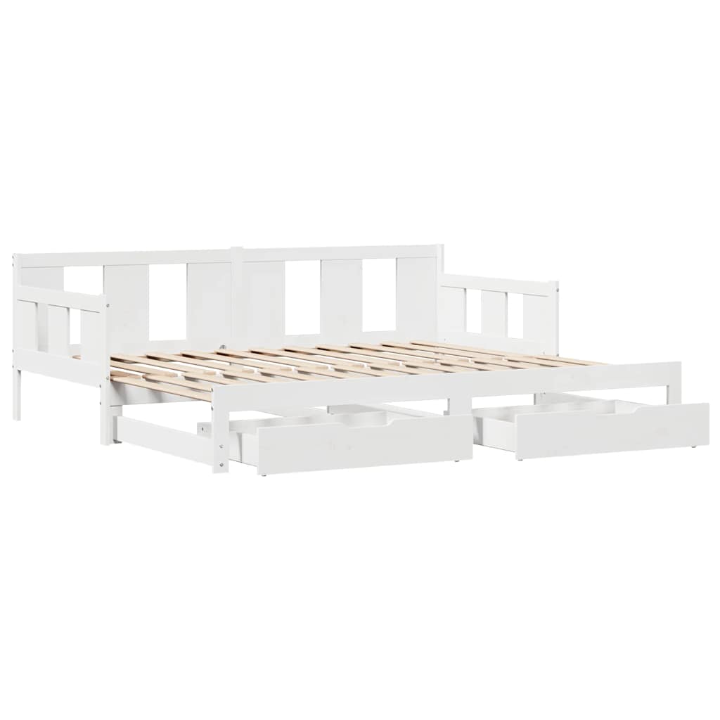 vidaXL Pat de zi cu extensie și sertare fără saltea, alb, 80x200 cm