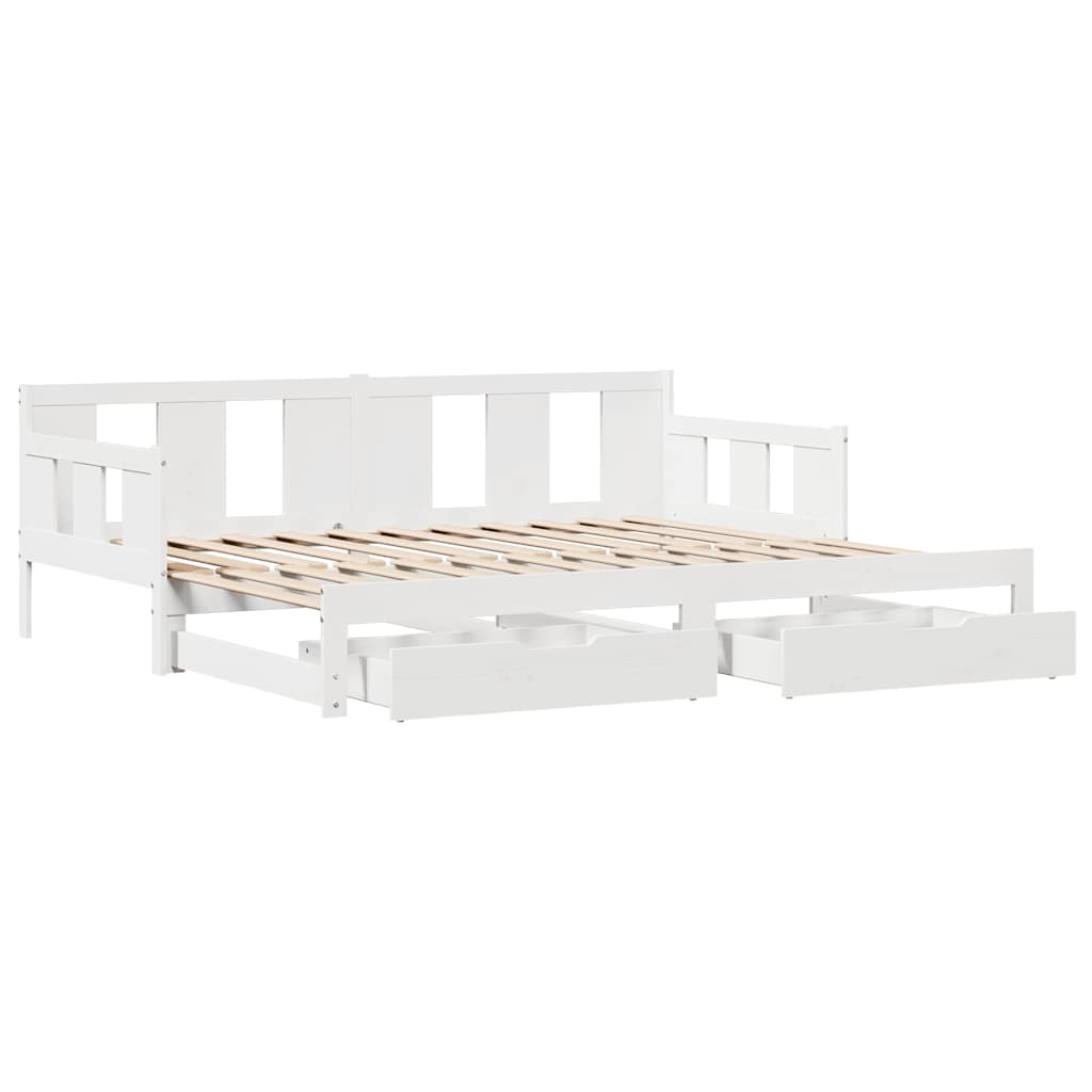 vidaXL Pat de zi cu extensie și sertare fără saltea, alb, 90x190 cm