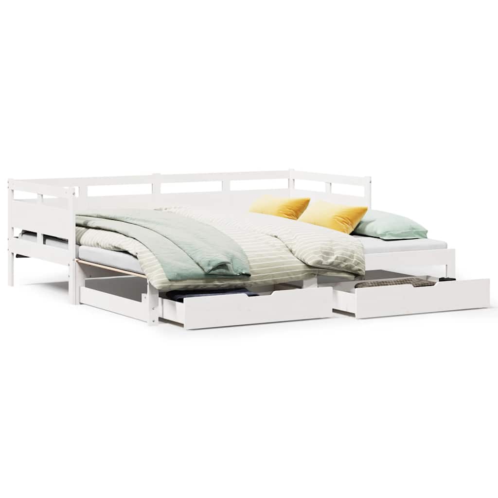 vidaXL Pat de zi cu extensie și sertare fără saltea, alb, 80x200 cm vidaXL Pat de zi cu extensie și sertare fără saltea, alb, 80x200 cm
