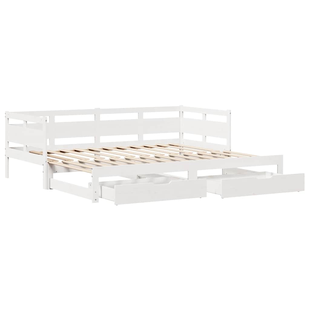vidaXL Pat de zi cu extensie și sertare fără saltea, alb, 80x200 cm vidaXL Pat de zi cu extensie și sertare fără saltea, alb, 80x200 cm