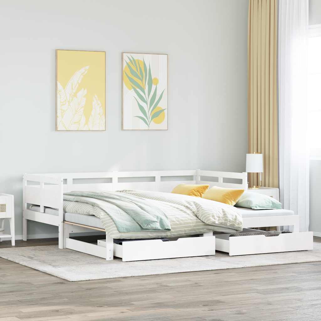 vidaXL Pat de zi cu extensie și sertare fără saltea, alb, 80x200 cm vidaXL Pat de zi cu extensie și sertare fără saltea, alb, 80x200 cm