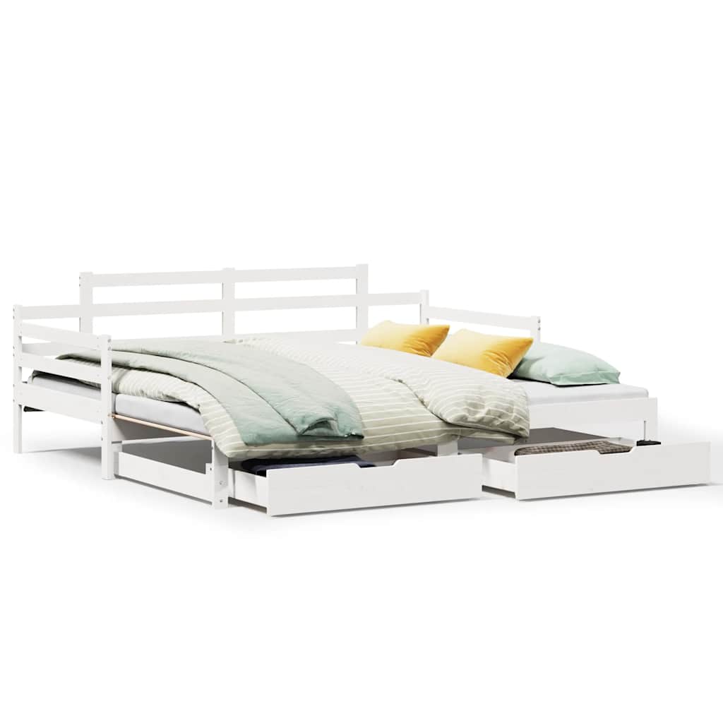 vidaXL Pat de zi cu extensie și sertare fără saltea, alb, 90x200 cm