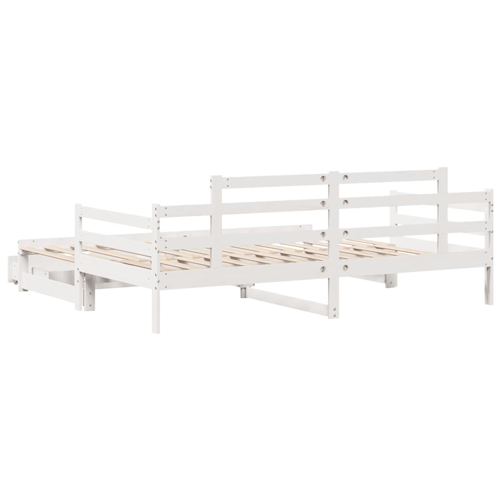 vidaXL Pat de zi cu extensie și sertare fără saltea, alb, 90x200 cm