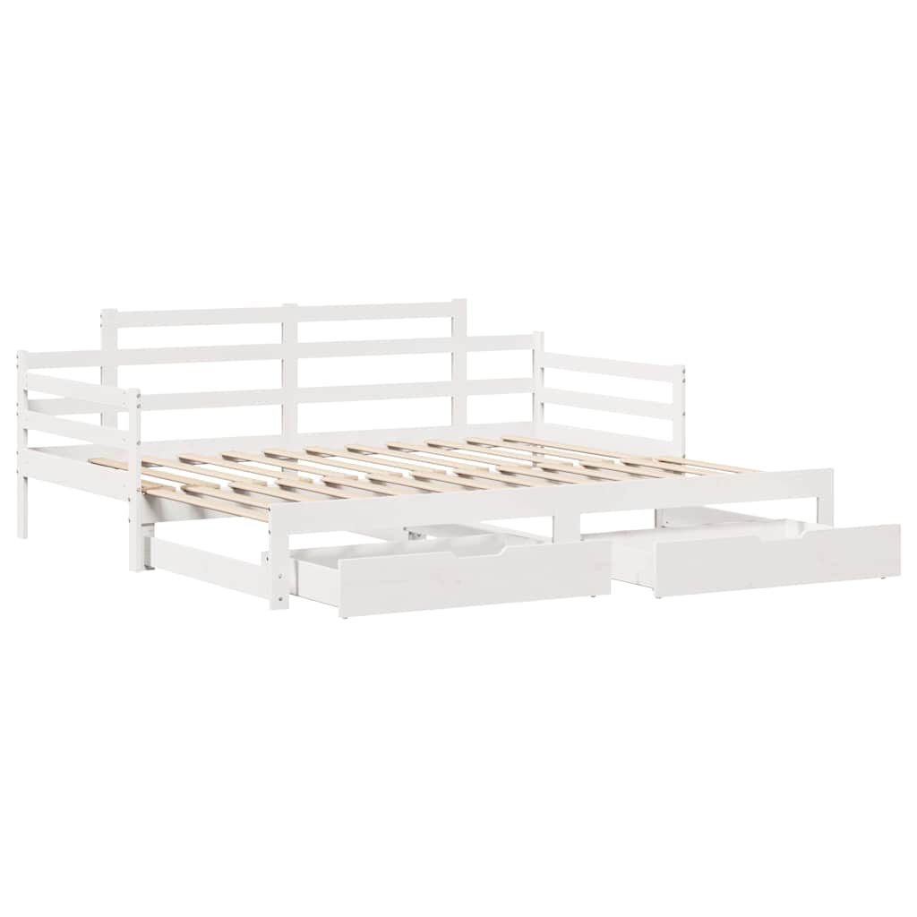 vidaXL Pat de zi cu extensie și sertare fără saltea, alb, 80x200 cm