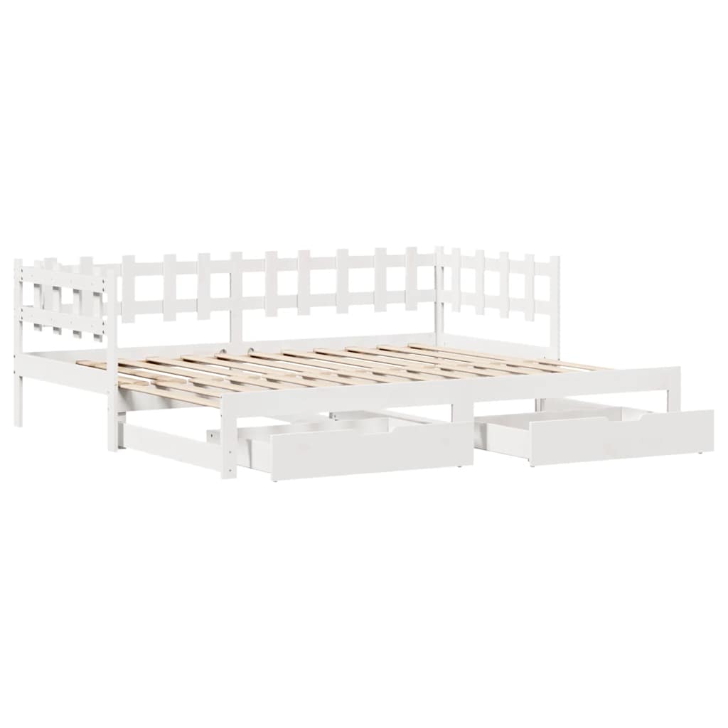 vidaXL Pat de zi cu extensie și sertare fără saltea, alb, 80x200 cm