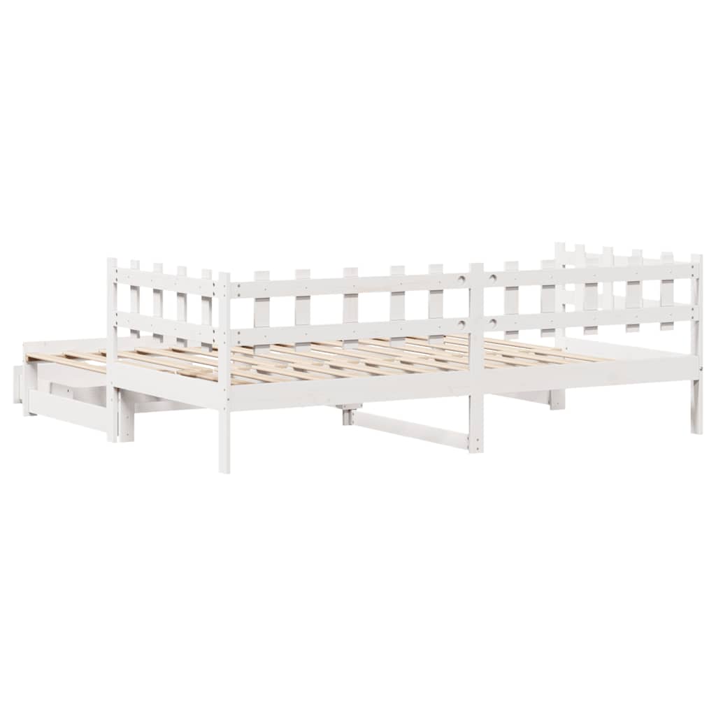 vidaXL Pat de zi cu extensie și sertare fără saltea, alb, 80x200 cm