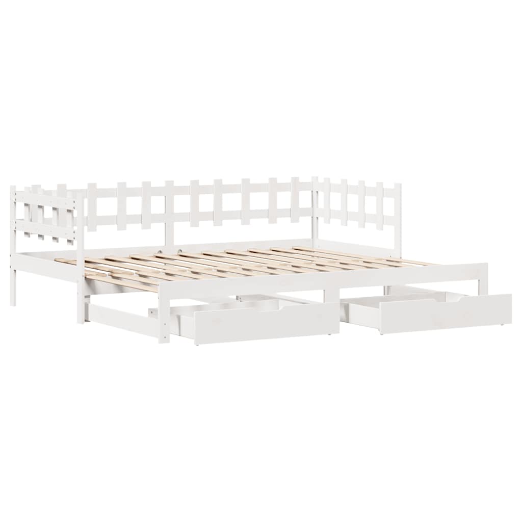 vidaXL Pat de zi cu extensie și sertare fără saltea, alb, 90x190 cm