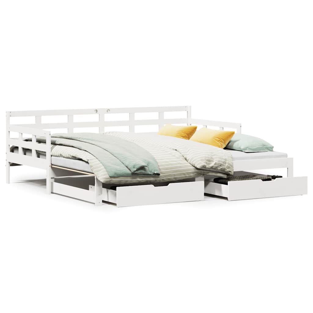 vidaXL Pat de zi cu extensie și sertare fără saltea, alb, 80x200 cm vidaXL Pat de zi cu extensie și sertare fără saltea, alb, 80x200 cm