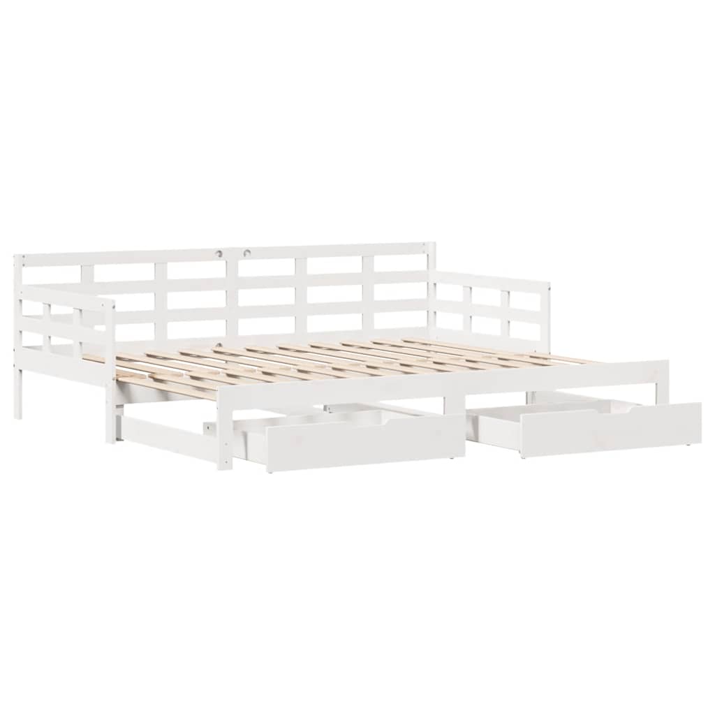 vidaXL Pat de zi cu extensie și sertare fără saltea, alb, 80x200 cm vidaXL Pat de zi cu extensie și sertare fără saltea, alb, 80x200 cm