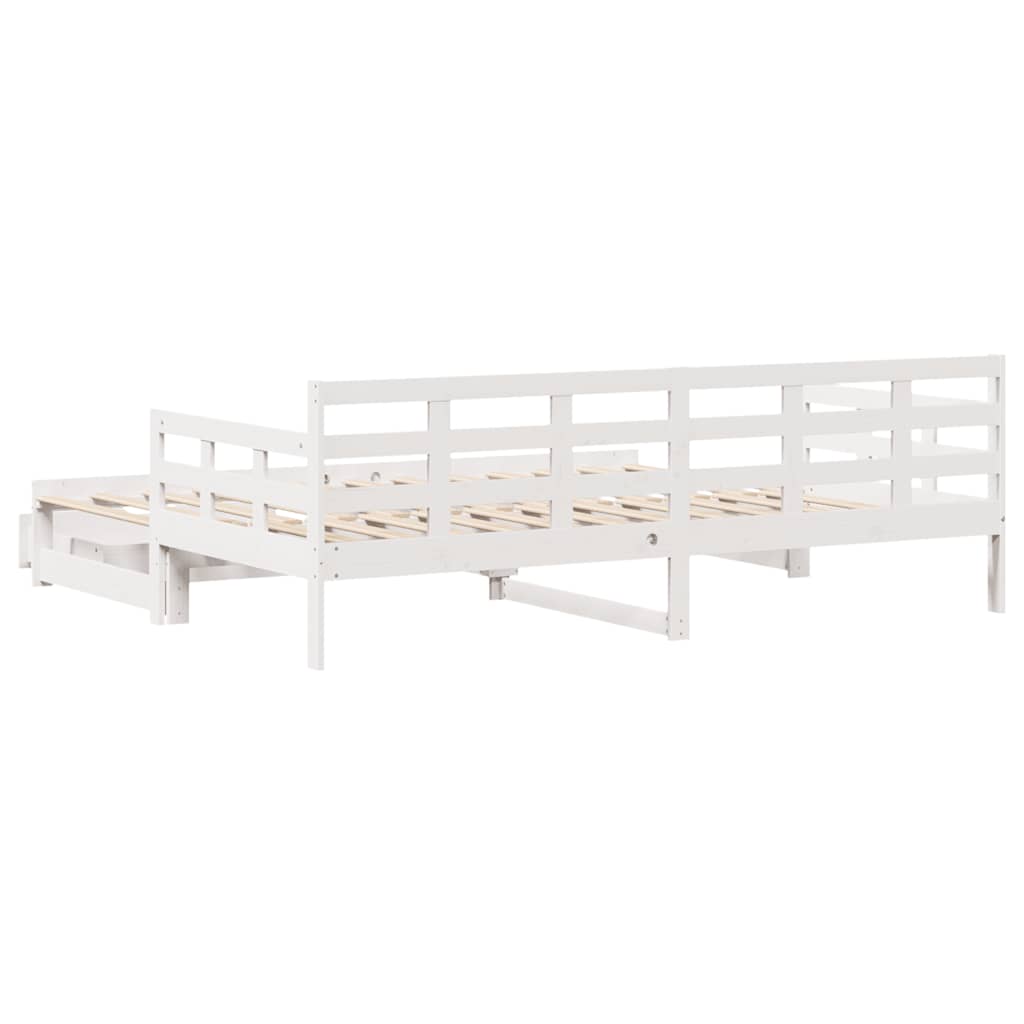 vidaXL Pat de zi cu extensie și sertare fără saltea, alb, 80x200 cm vidaXL Pat de zi cu extensie și sertare fără saltea, alb, 80x200 cm