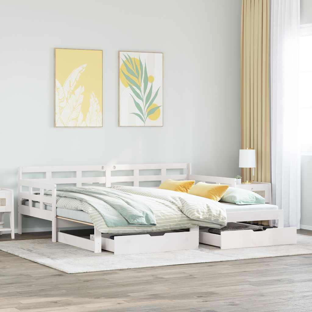 vidaXL Pat de zi cu extensie și sertare fără saltea, alb, 80x200 cm vidaXL Pat de zi cu extensie și sertare fără saltea, alb, 80x200 cm