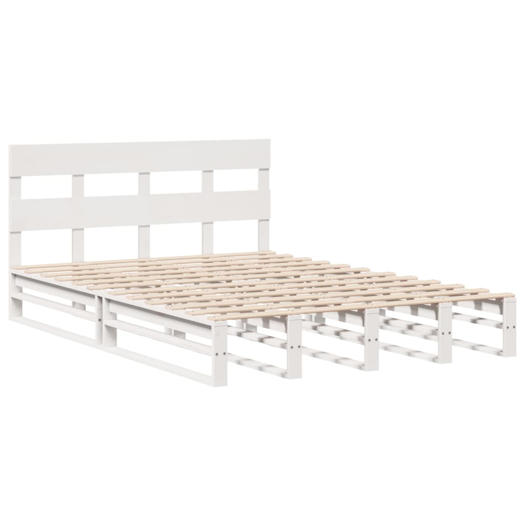 vidaXL Cadru de pat fără saltea, alb, 150x200 cm, lemn masiv pin vidaXL Cadru de pat fără saltea, alb, 150x200 cm, lemn masiv pin
