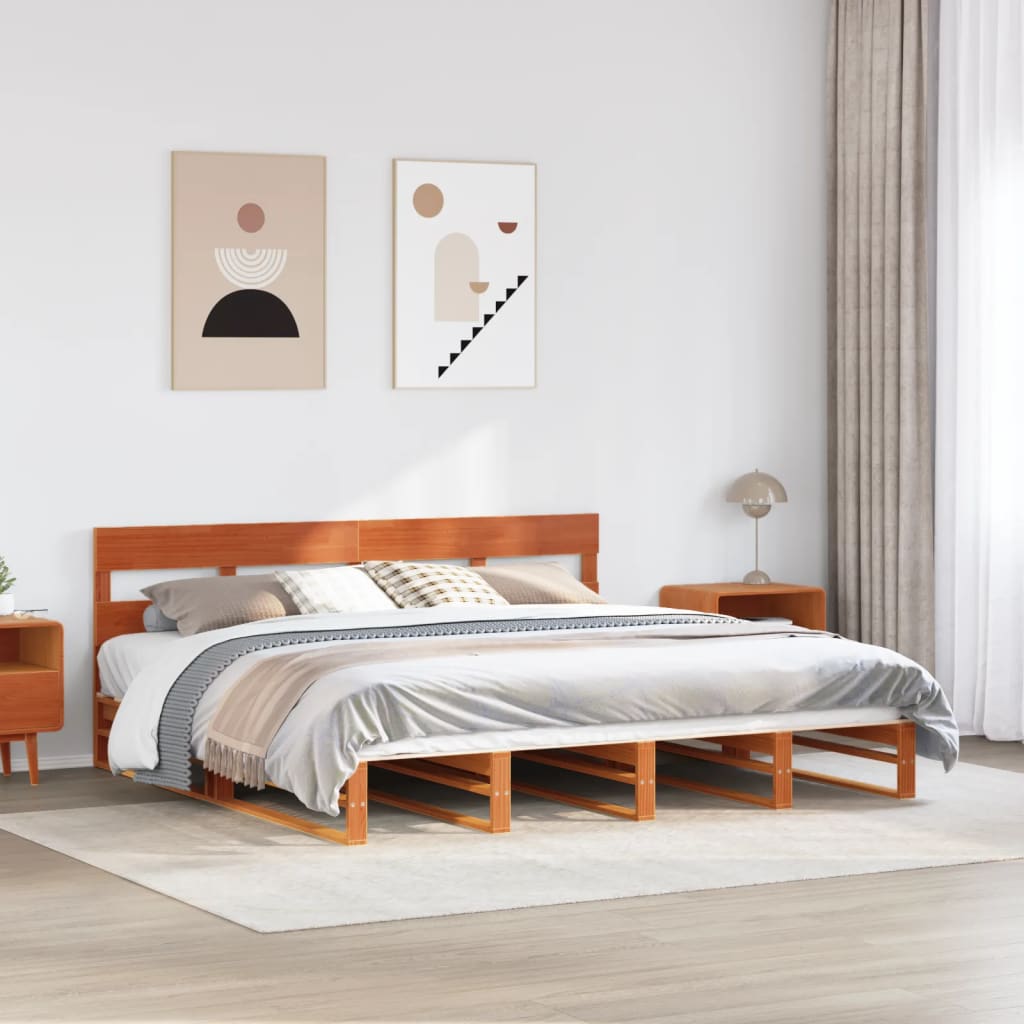 vidaXL Cadru de pat fără saltea, maro ceruit 180x200 cm lemn masiv pin vidaXL Cadru de pat fără saltea, maro ceruit 180x200 cm lemn masiv pin
