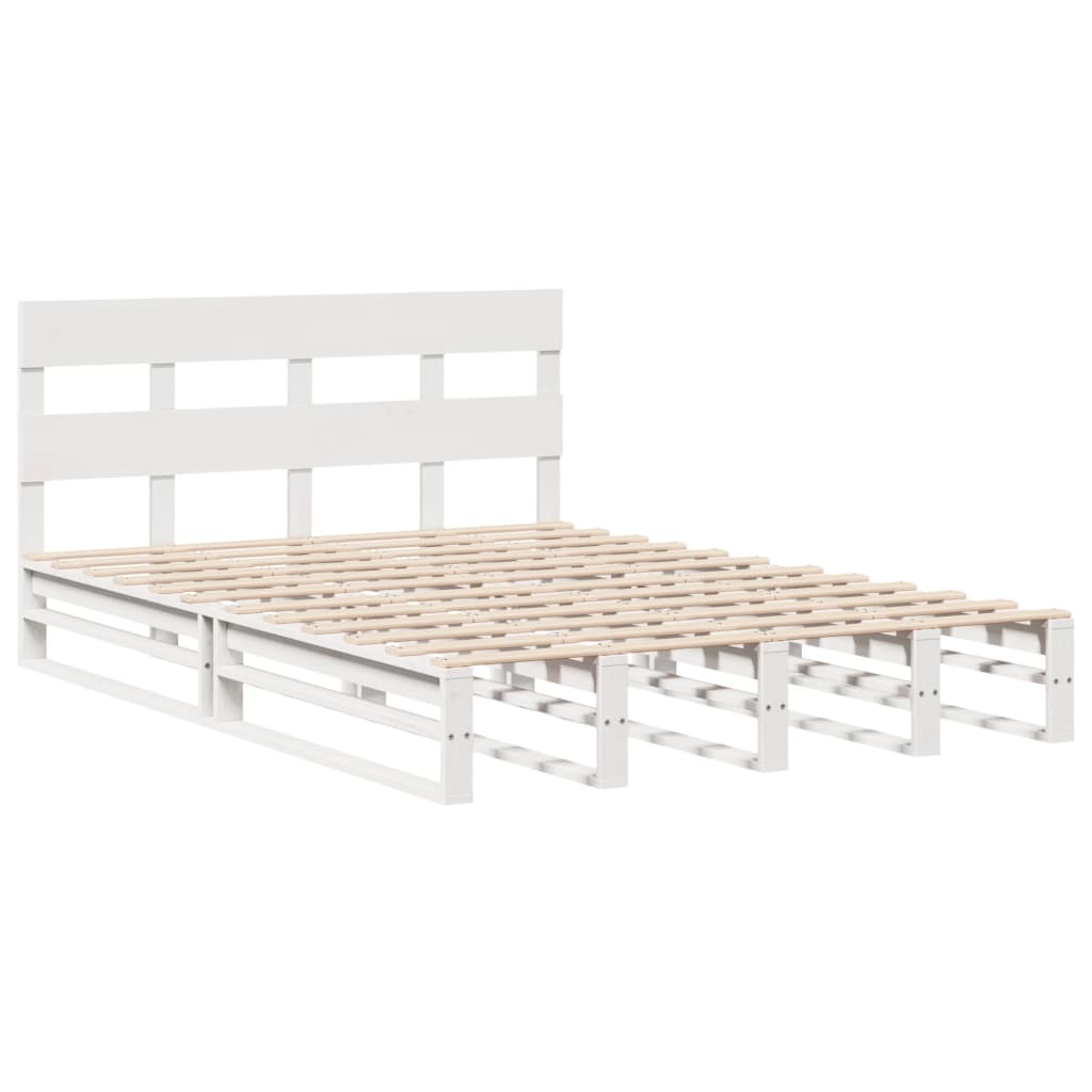 vidaXL Cadru de pat fără saltea, alb, 135x190 cm, lemn masiv de pin vidaXL Cadru de pat fără saltea, alb, 135x190 cm, lemn masiv de pin