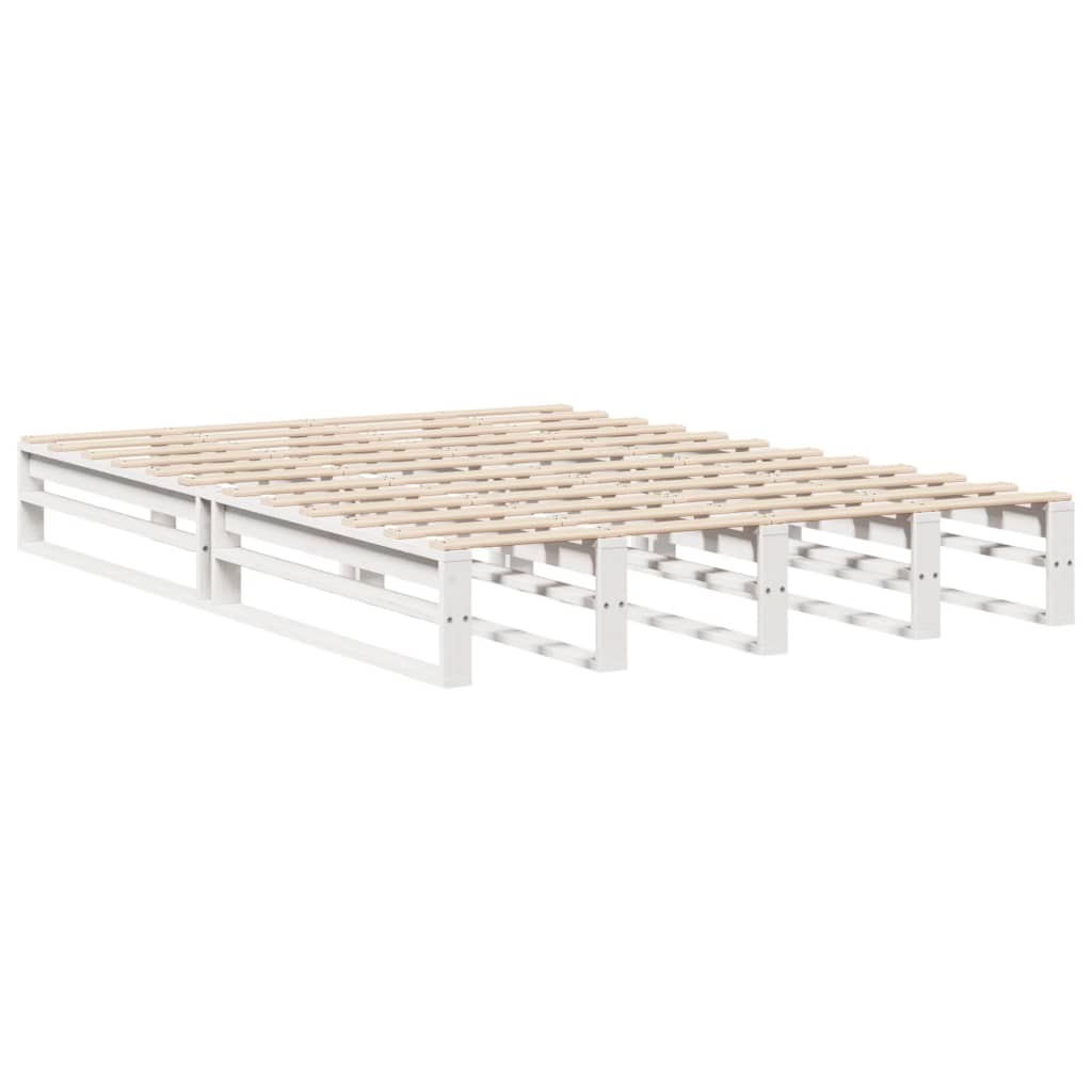 vidaXL Cadru de pat fără saltea, alb, 135x190 cm, lemn masiv de pin vidaXL Cadru de pat fără saltea, alb, 135x190 cm, lemn masiv de pin