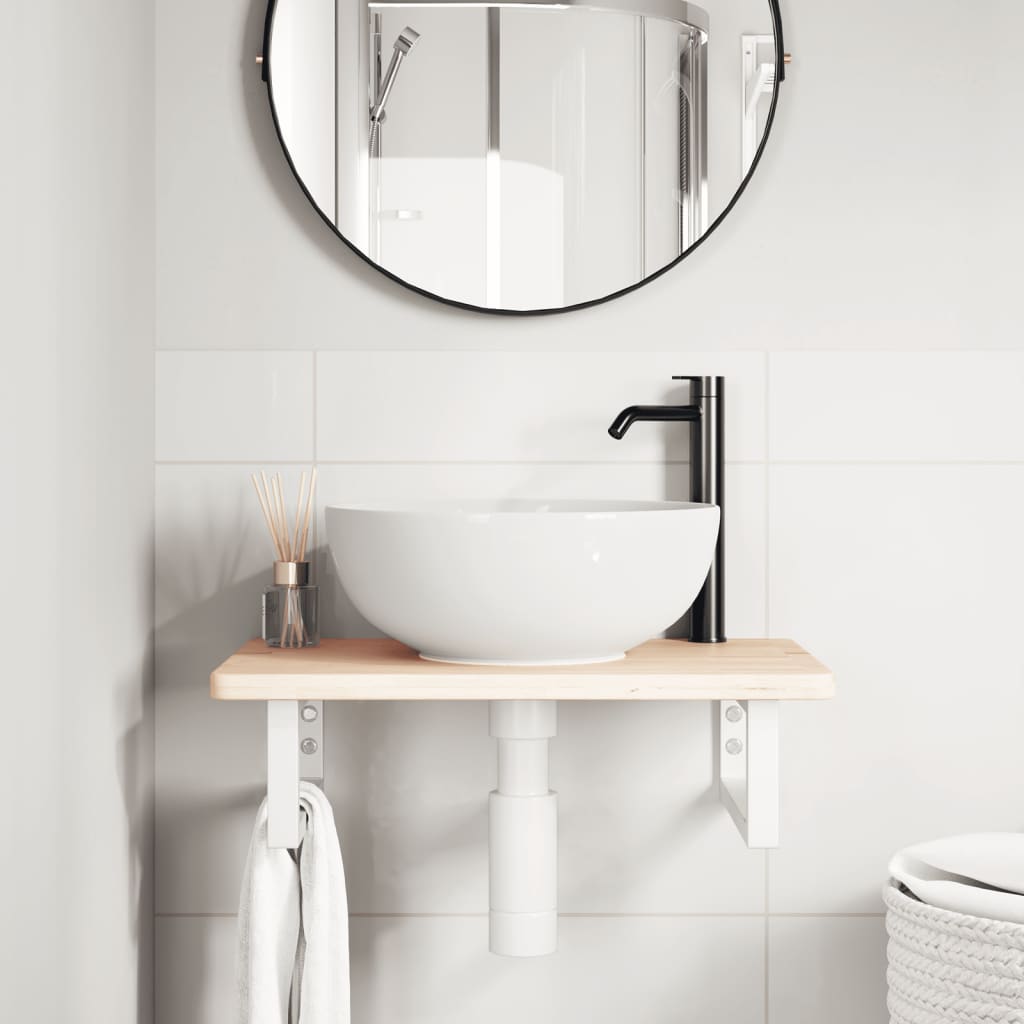 vidaXL Raft pentru lavoar montat pe perete, oțel și lemn masiv stejar