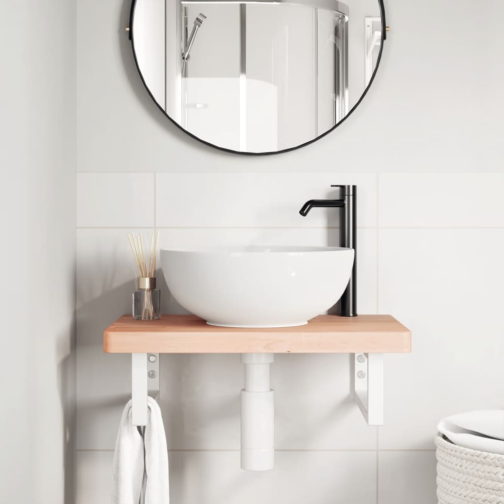 vidaXL Raft pentru lavoar montat pe perete, oțel și lemn masiv fag