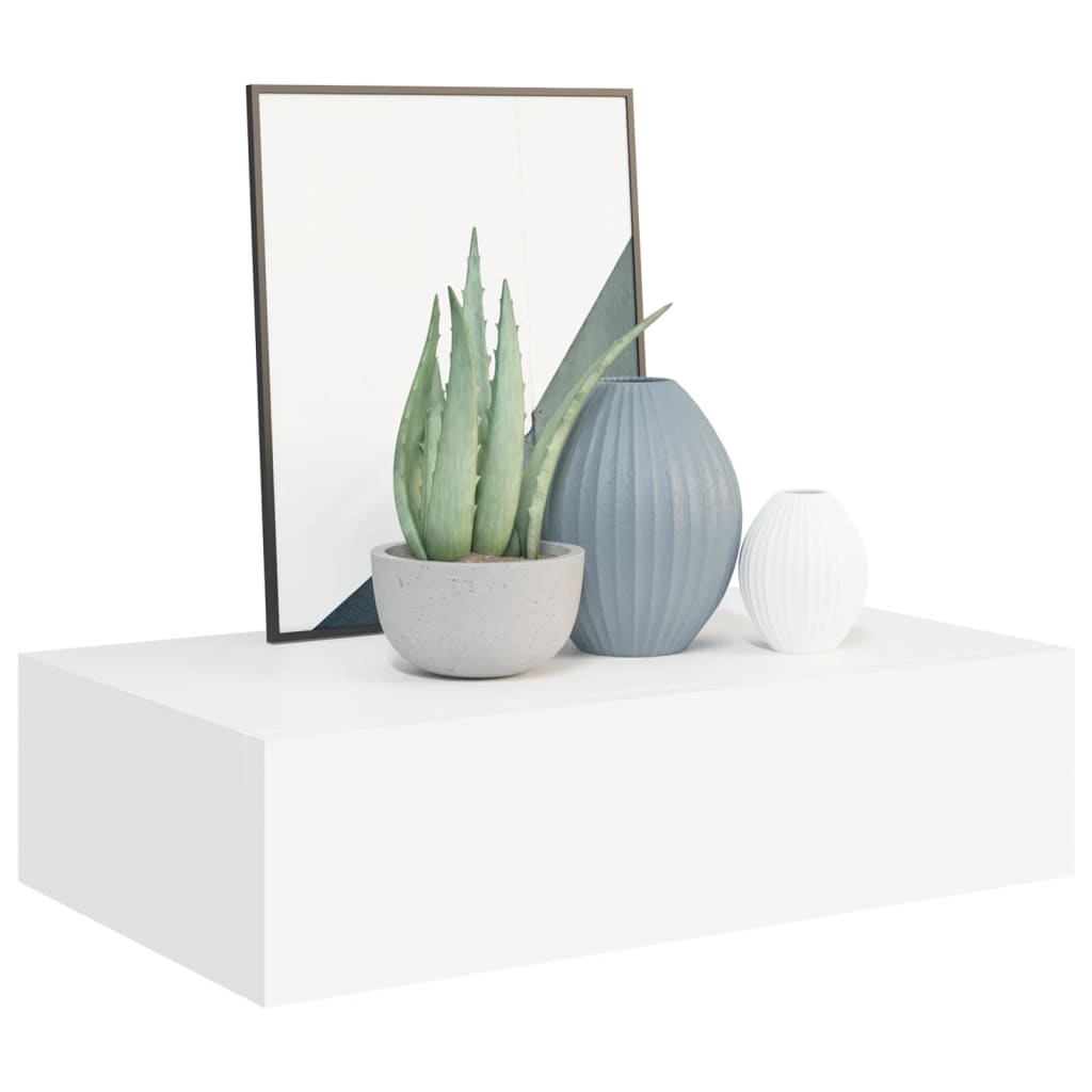 vidaXL Raft de perete cu sertar, alb, 40x23,5x10 cm, MDF
