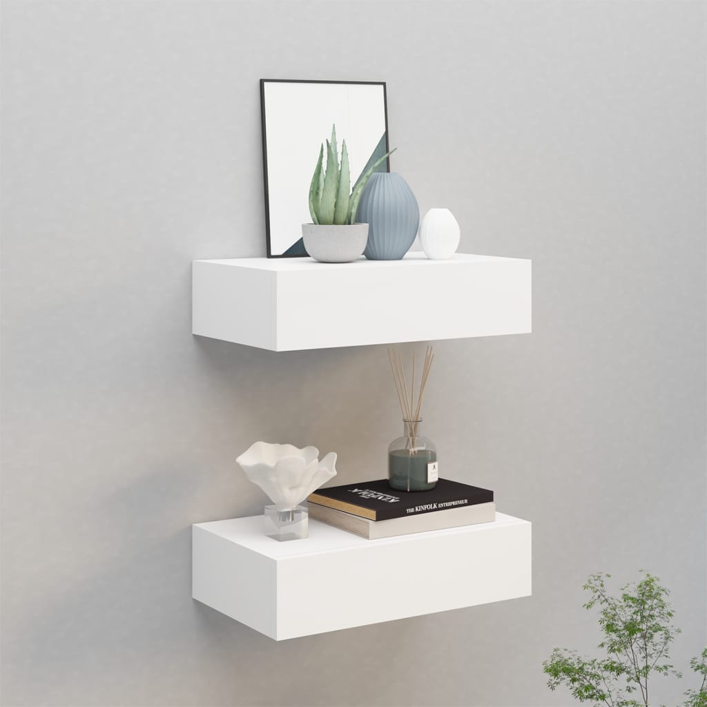 vidaXL Dulap de perete cu sertare, 2 buc., alb, 40x23,5x10 cm, MDF vidaXL Dulap de perete cu sertare, 2 buc., alb, 40x23,5x10 cm, MDF