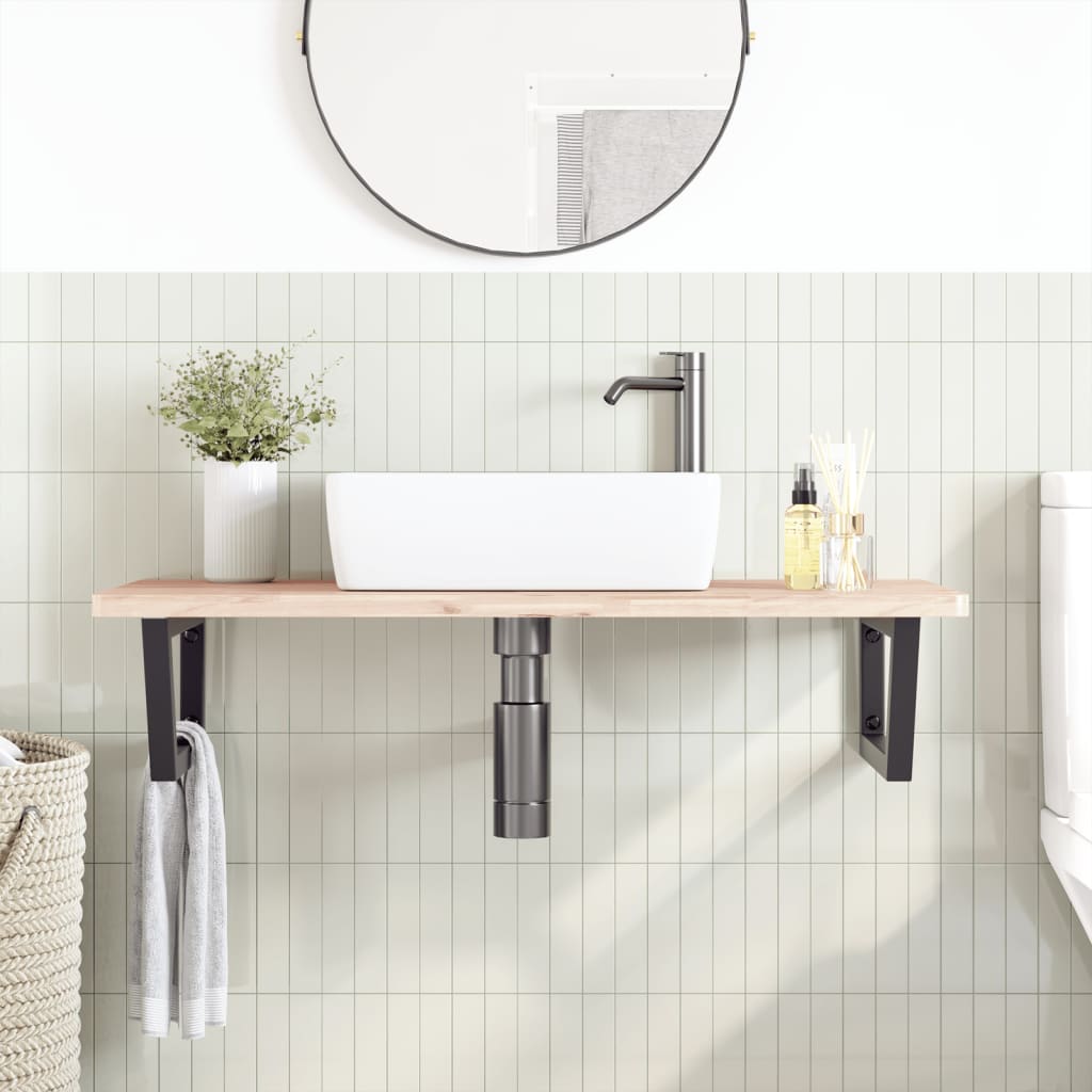 vidaXL Raft pentru lavoar montat pe perete, oțel și lemn masiv fag