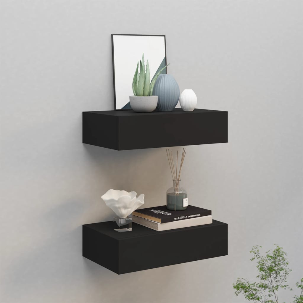 vidaXL Dulap de perete cu sertare, 2 buc., negru, 40x23,5x10 cm, MDF vidaXL Dulap de perete cu sertare, 2 buc., negru, 40x23,5x10 cm, MDF