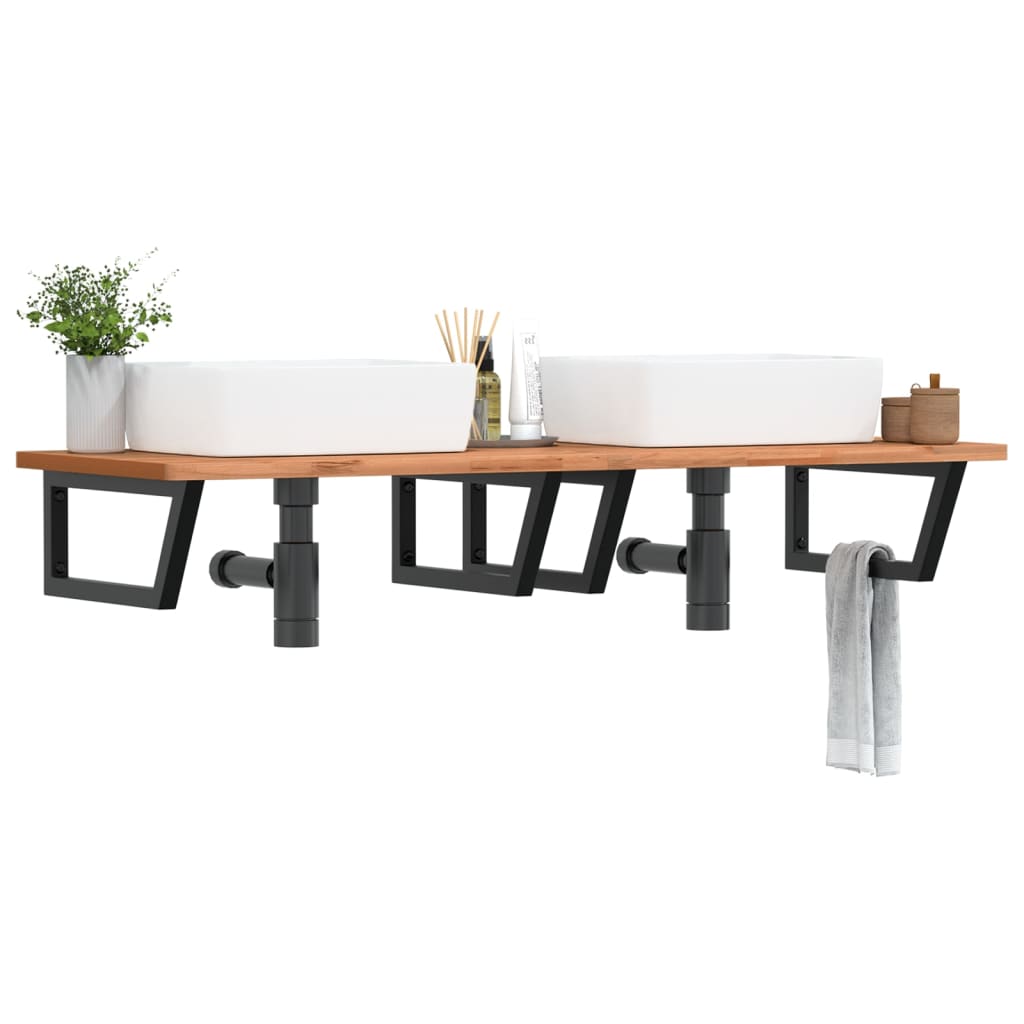 vidaXL Raft pentru lavoar montat pe perete, oțel și lemn masiv fag