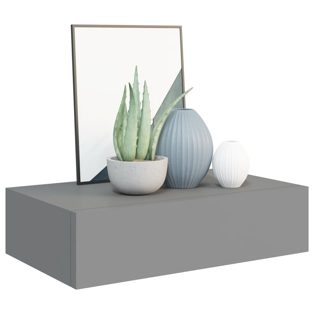 vidaXL Dulap de perete cu sertar, 2 buc., gri, 40x23,5x10 cm, MDF vidaXL Dulap de perete cu sertar, 2 buc., gri, 40x23,5x10 cm, MDF