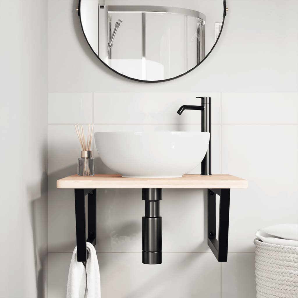 vidaXL Raft pentru lavoar montat pe perete, oțel și lemn masiv stejar