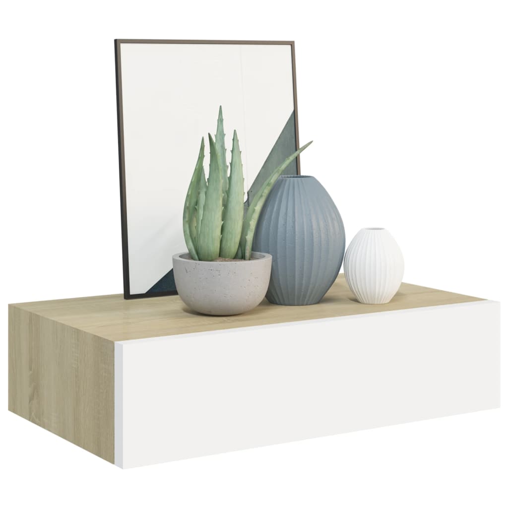 vidaXL Dulap de perete cu sertar, alb și stejar, 40x23,5x10 cm, MDF