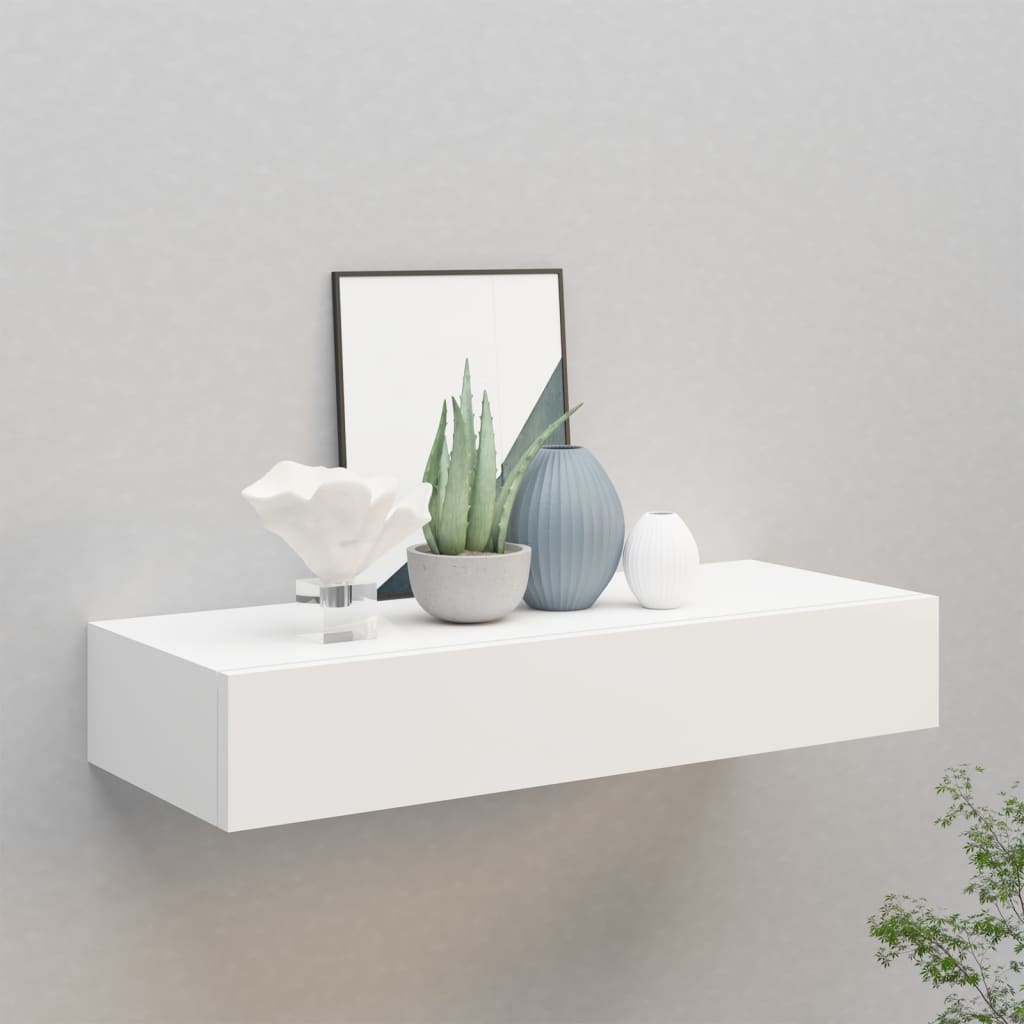 vidaXL Raft de perete cu sertar, alb, 60x23,5x10 cm, MDF vidaXL Raft de perete cu sertar, alb, 60x23,5x10 cm, MDF