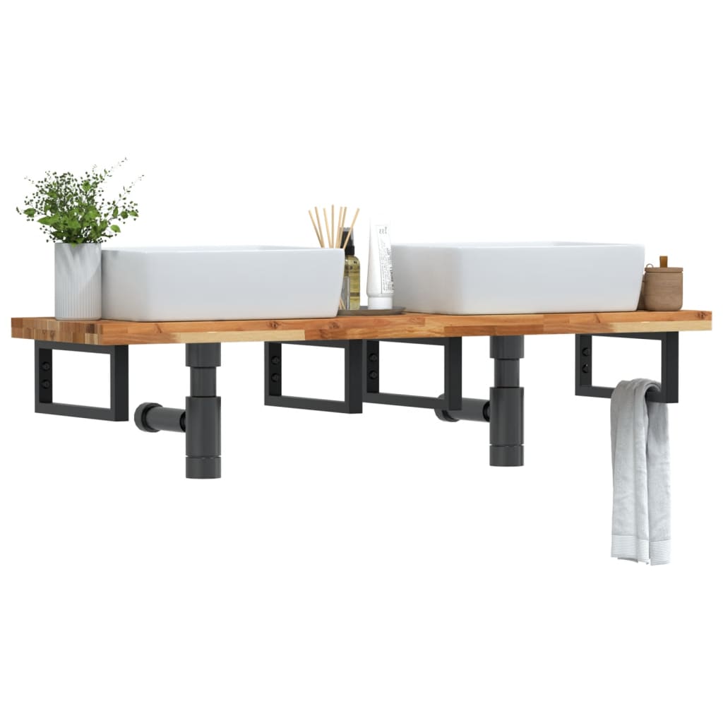 vidaXL Raft pentru lavoar montat pe perete, oțel și lemn masiv acacia